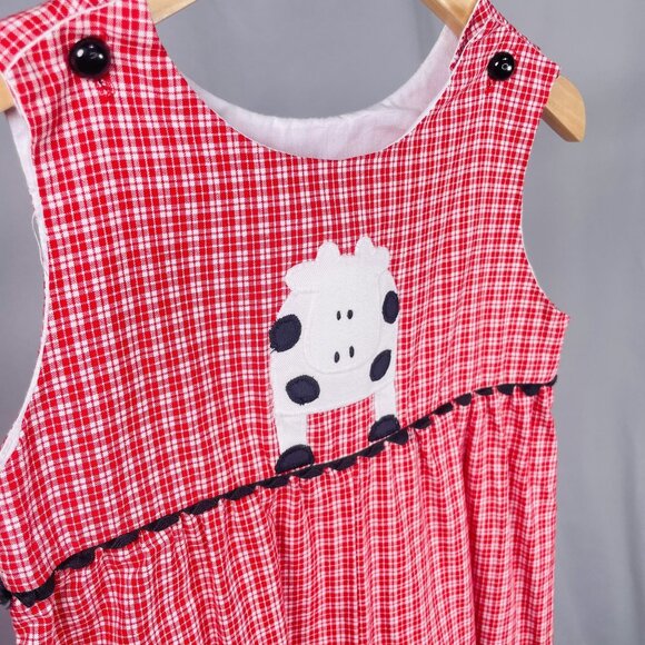 Vintage Funtasia Red Gingham Cow Appliqué Longalls Romper Outfit 3T - Picture 5 of 13
